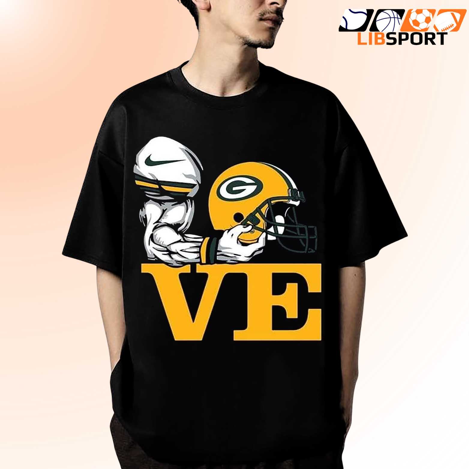 Packers Peace Love Football Tee, Nfl Fan Shirt, Unisex Game Day T-Shirt